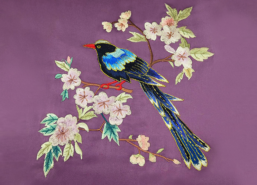 藍鵲與梅花刺繡